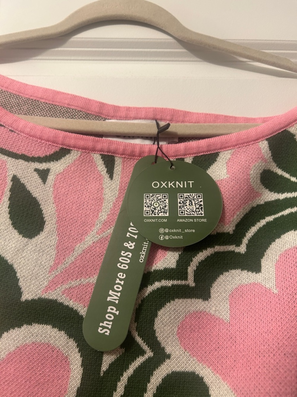 OXKNIT Pink & Green Off-the-Shoulder Floral Sweater - Picture 5 of 5